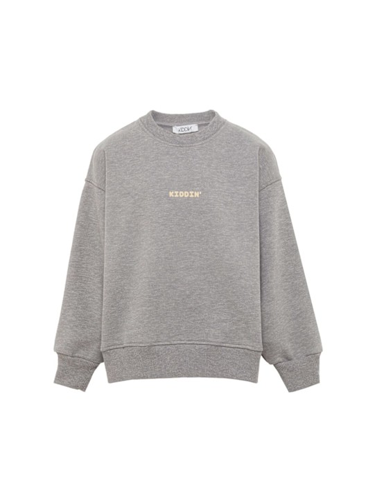 Kiddin': Cotton crewneck sweatshirt - Heather Grey - kids-boys_0 | Luisa Via Roma