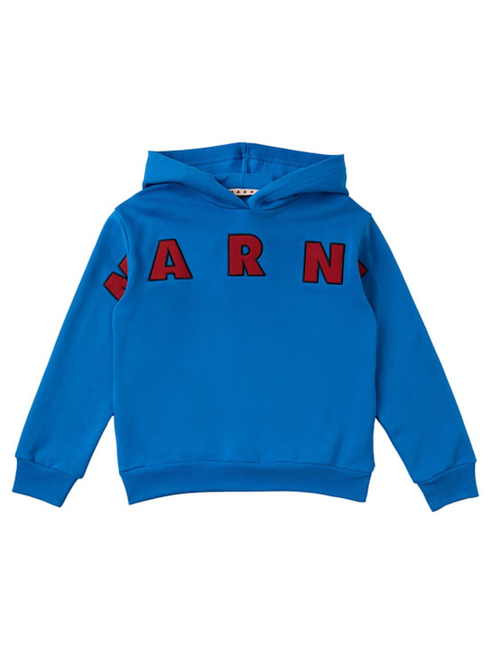 Marni Junior: Cotton logo sweatshirt hoodie - Bleu - kids-boys_0 | Luisa Via Roma
