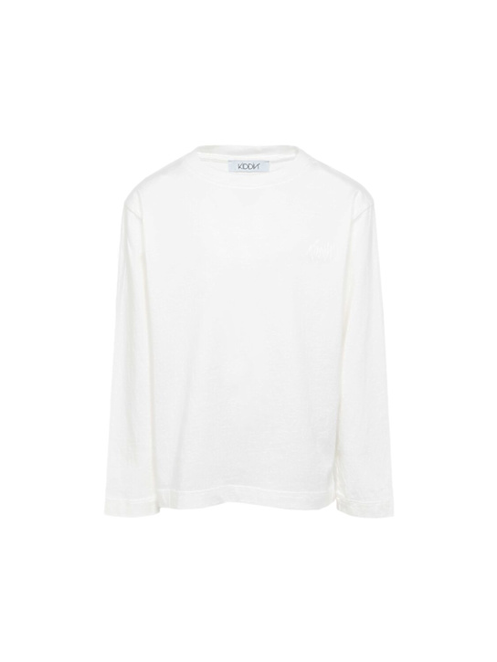 Kiddin': Logo cotton long sleeve t-shirt - Off White - kids-girls_0 | Luisa Via Roma
