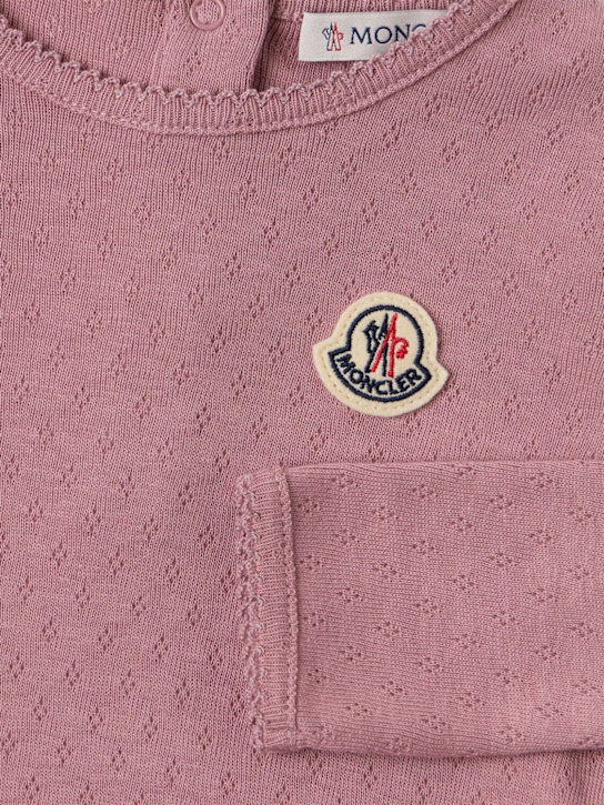 Moncler: Pleated long sleeve cotton dress - Rosa Empolvado - kids-girls_1 | Luisa Via Roma