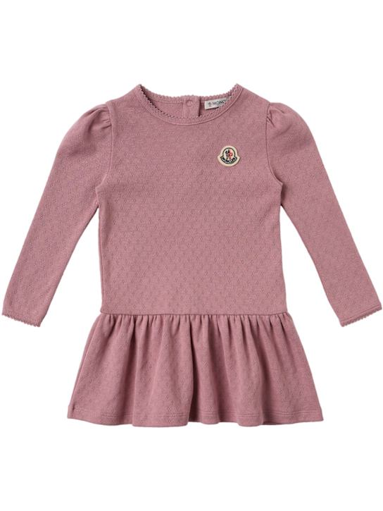 Moncler: Pleated long sleeve cotton dress - Rosa Empolvado - kids-girls_0 | Luisa Via Roma