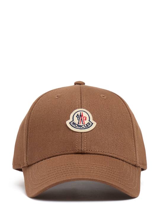 Moncler: Logo cotton gabardine baseball cap - Marrone - women_0 | Luisa Via Roma