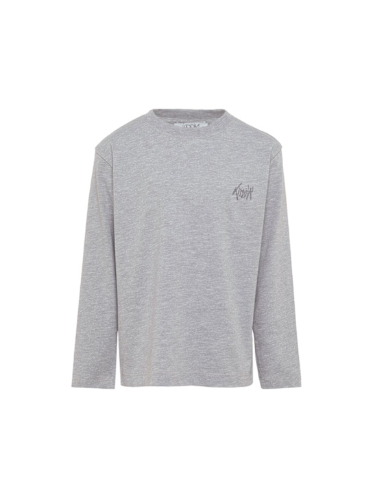 Kiddin': Logo cotton long sleeve t-shirt - Heather Grey - kids-girls_0 | Luisa Via Roma