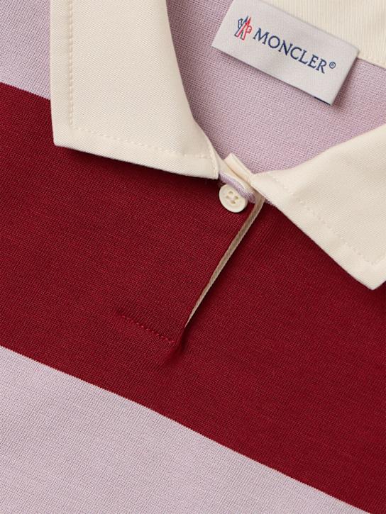 Moncler: Striped long sleeve cotton polo shirt - Lilac/Burgundy - kids-girls_1 | Luisa Via Roma