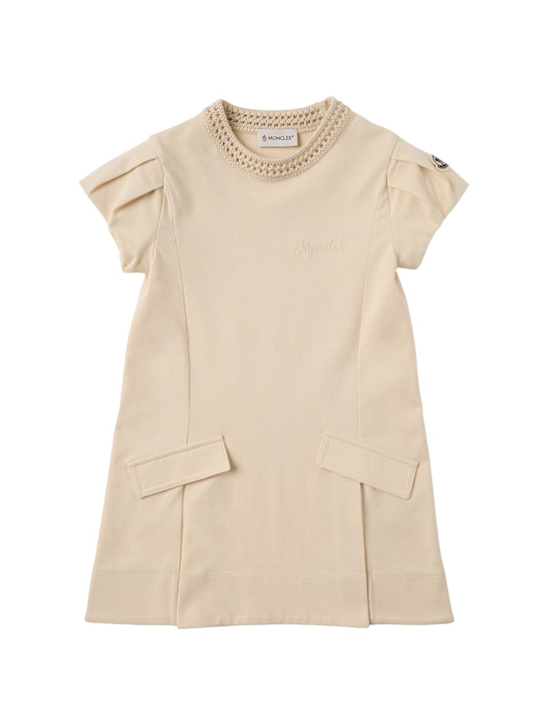 Moncler: Crochet-trimmed cotton dress - 白色 - kids-girls_0 | Luisa Via Roma