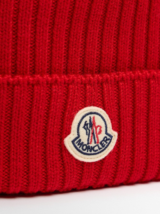 Moncler: Virgin wool beanie - Red - kids-boys_1 | Luisa Via Roma