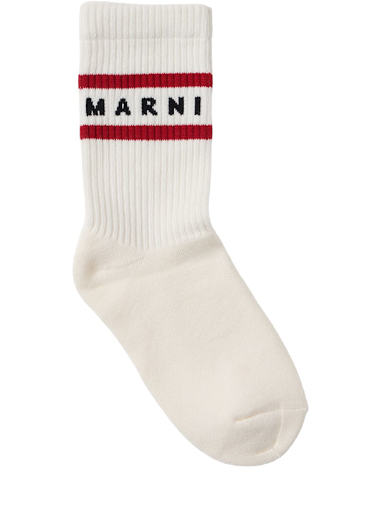 Marni Junior: Printed cotton blend socks - Blanco/Rojo - kids-girls_0 | Luisa Via Roma