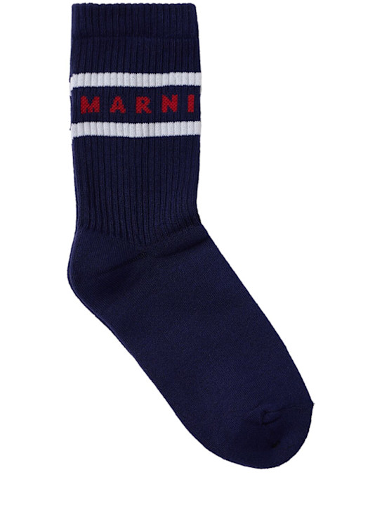 Marni Junior: Printed cotton blend socks - Black/White - kids-girls_0 | Luisa Via Roma
