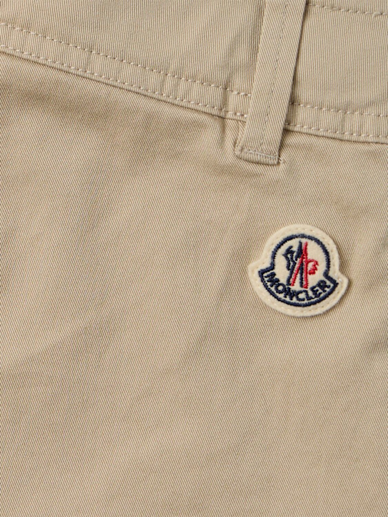 Moncler: Pleated stretch cotton gabardine pants - 米黄色 - kids-girls_1 | Luisa Via Roma