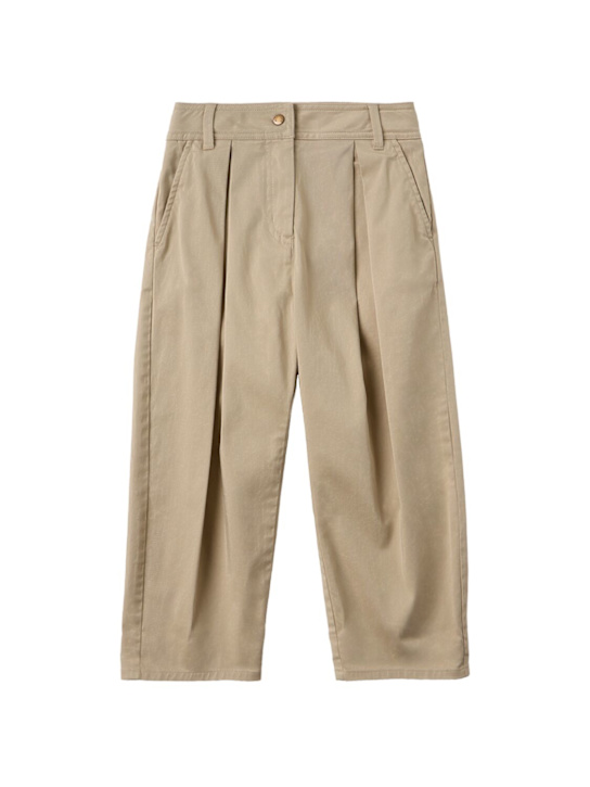 Moncler: Pleated stretch cotton gabardine pants - 米黄色 - kids-girls_0 | Luisa Via Roma
