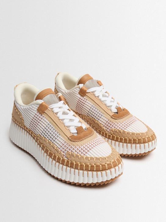 Chloé: 50毫米Nama网眼&皮革运动鞋 - Cinnamon Brown - women_1 | Luisa Via Roma