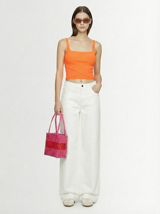 MSGM: Top in techno maglia stretch a costine - Arancione - women_1 | Luisa Via Roma