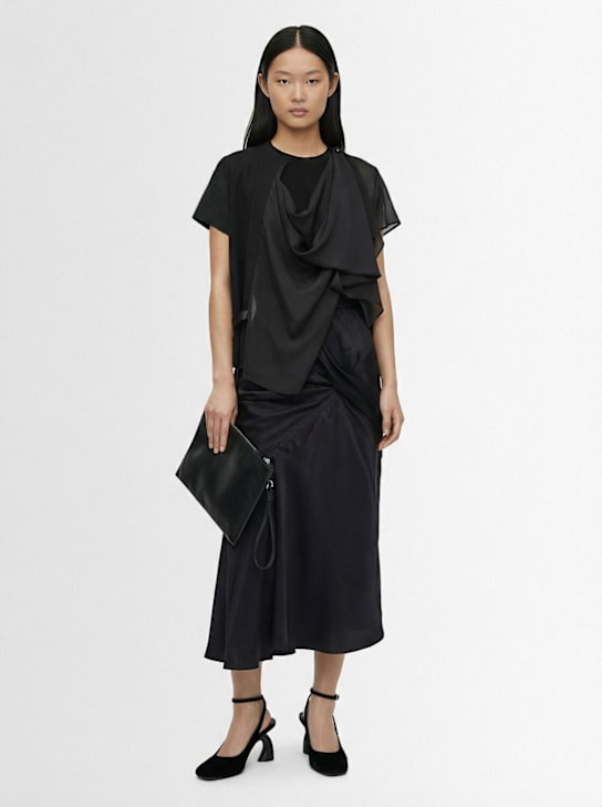 Sacai: Satin & cotton jersey t-shirt - Black - women_1 | Luisa Via Roma