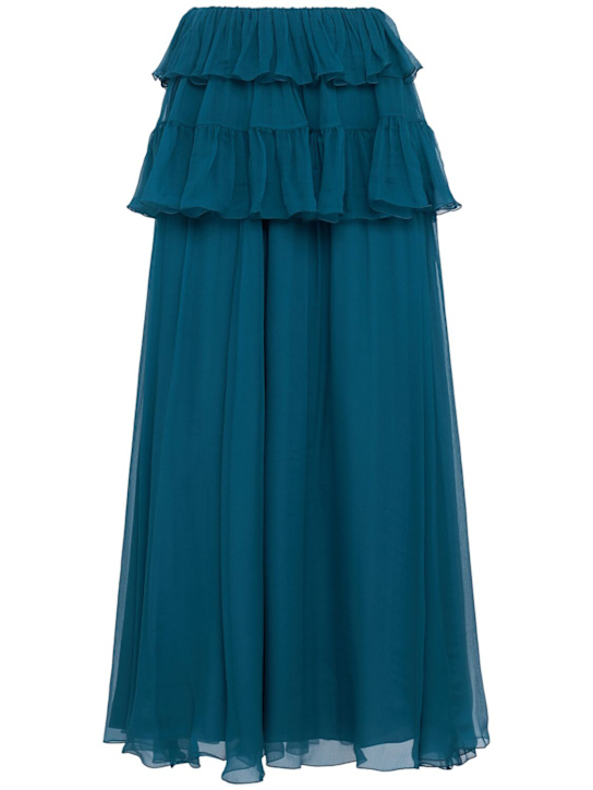 Chloé: Silk mousseline maxi skirt - Blue - women_0 | Luisa Via Roma