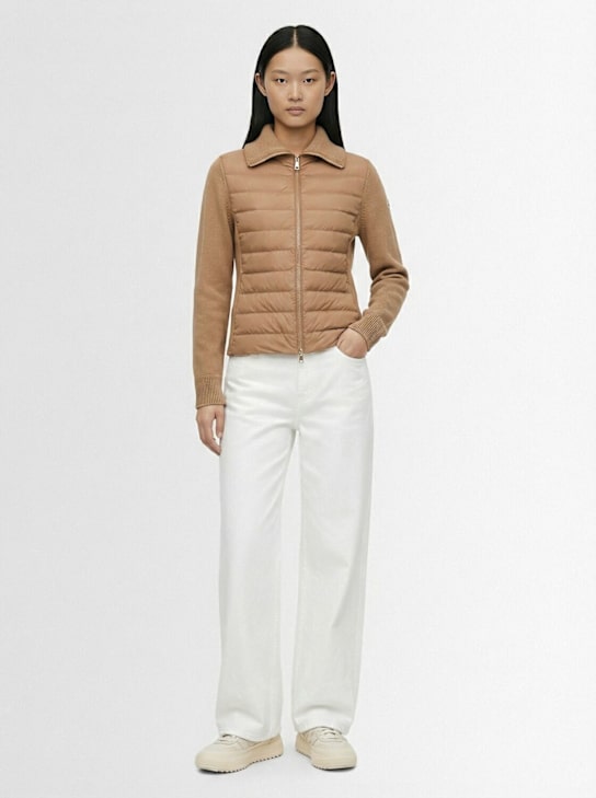 Moncler: 羊毛拉链开衫式填充夹克 - 米黄色 - women_1 | Luisa Via Roma