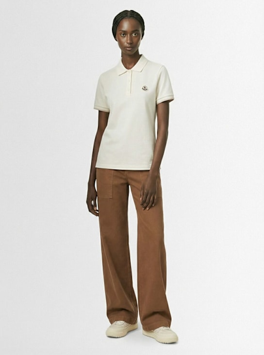 Moncler: Logo cotton piquet polo shirt - White - women_1 | Luisa Via Roma