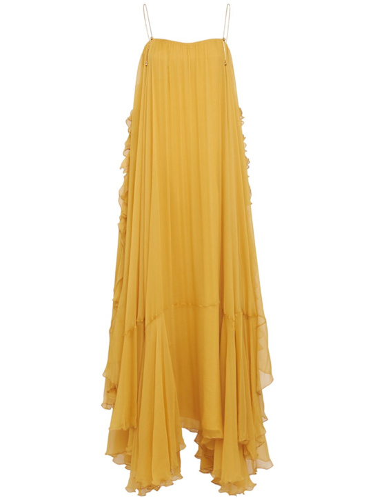 Chloé: Silk mousseline long dress - Mustard - women_0 | Luisa Via Roma