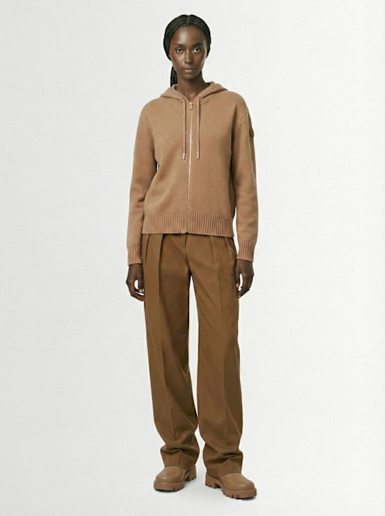 Moncler: Wool & cashmere zip-up hoodie - Camel Beige - women_1 | Luisa Via Roma
