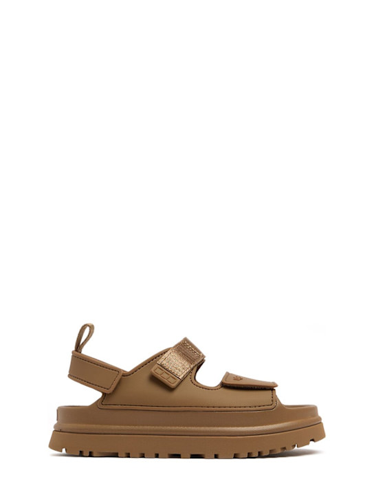 Ugg: Logo print sandals - Bison Brown - kids-girls_0 | Luisa Via Roma