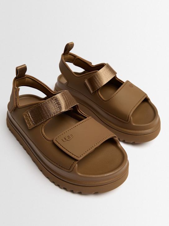 Ugg: Logo print sandals - Bison Brown - kids-girls_1 | Luisa Via Roma