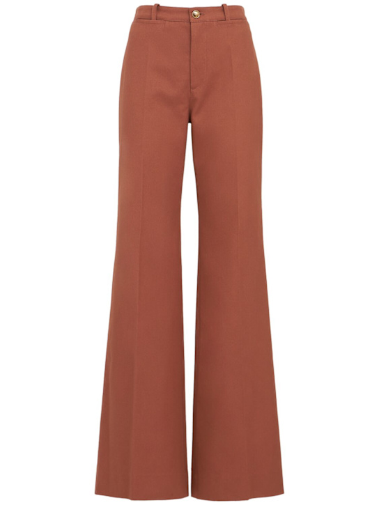 Chloé: 棉质帆布高腰长裤 - 棕色 - women_0 | Luisa Via Roma