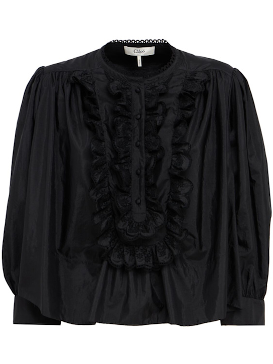Chloé: 打褶真丝混纺衬衫 - 黑色 - women_0 | Luisa Via Roma