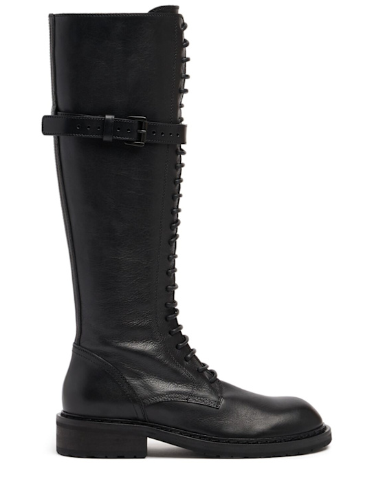Ann Demeulemeester: Bottes combat en cuir Danny 25 mm - Noir - women_0 | Luisa Via Roma