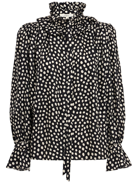 Chloé: 波点印花真丝提花衬衫 - Black - Beige 1 - women_0 | Luisa Via Roma