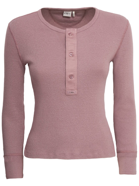 Chloé: 罗纹棉质针织长袖上衣 - 紫色 - women_0 | Luisa Via Roma