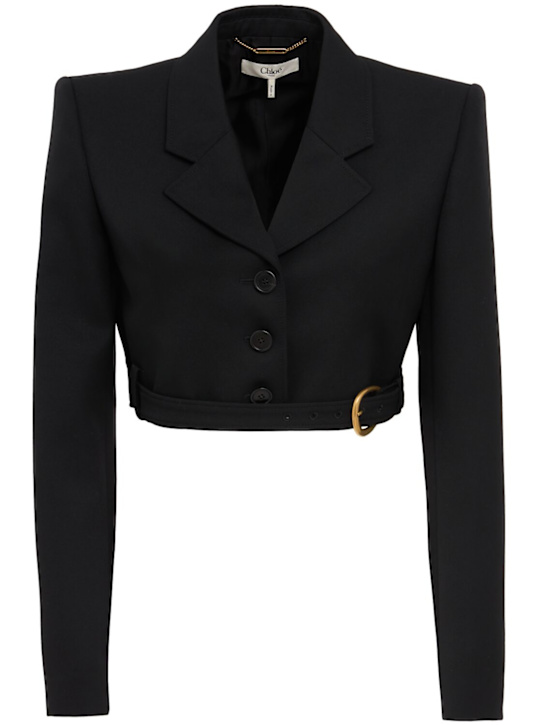 Chloé: grain de poudre羊毛短款西服夹克 - 黑色 - women_0 | Luisa Via Roma