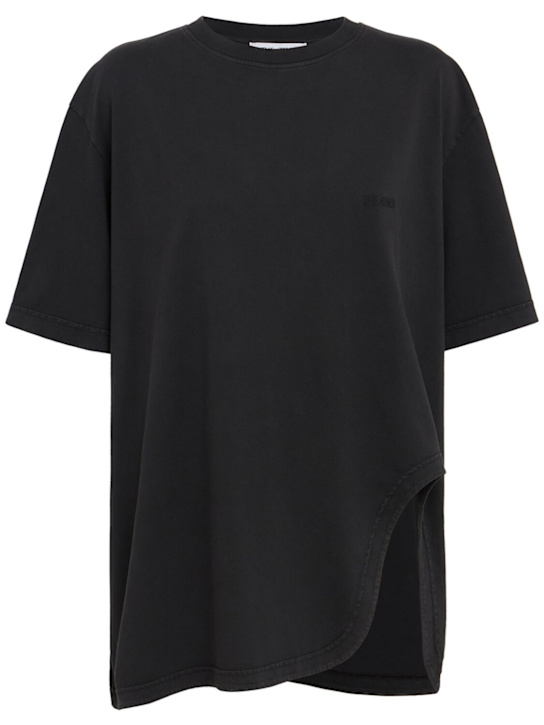 The Attico: 大廓型开叉平纹针织T恤 - 水洗黑色 - women_0 | Luisa Via Roma