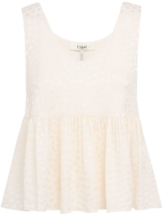 Chloé: 波点提花真丝上衣 - 白色 - women_0 | Luisa Via Roma