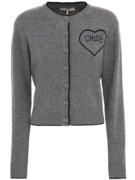Chloé: Rib knit cashmere & wool cardigan - グレー - women_0 | Luisa Via Roma