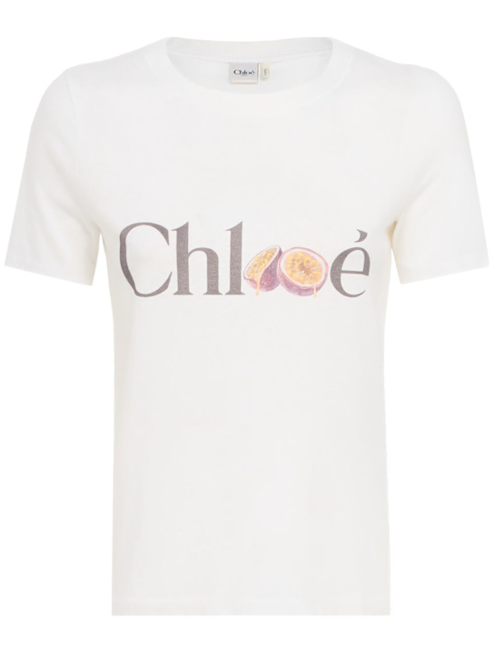 Chloé: Cotton t-shirt w/ passion fruit print - White/Multi - women_0 | Luisa Via Roma