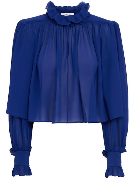 Chloé: 真丝混纺乔其纱衬衫 - 蓝色 - women_0 | Luisa Via Roma