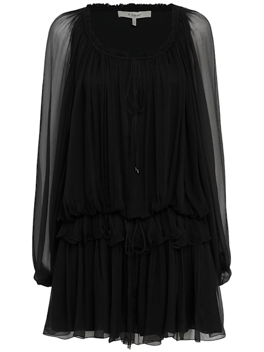 Chloé: Silk mousseline mini dress - Negro - women_0 | Luisa Via Roma