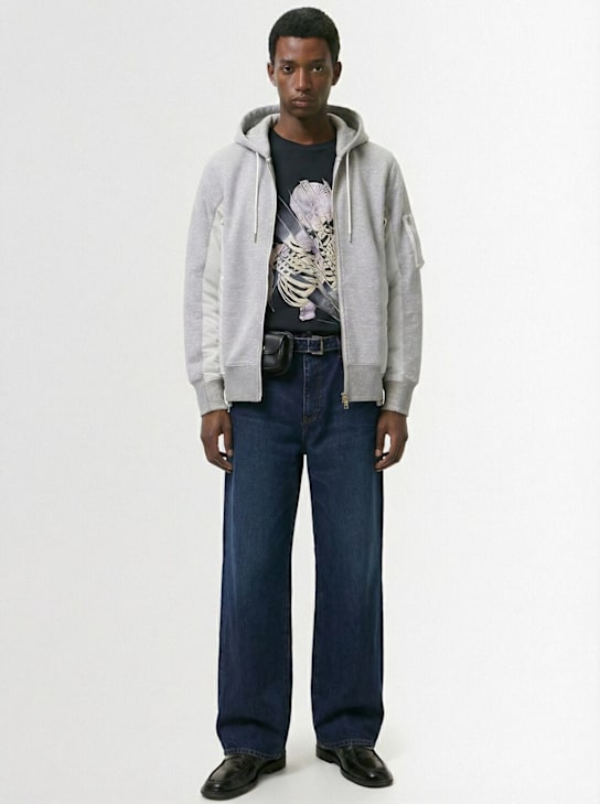 Sacai: 棉&尼龙斜纹连帽卫衣 - L/Grayl/Gray - men_1 | Luisa Via Roma