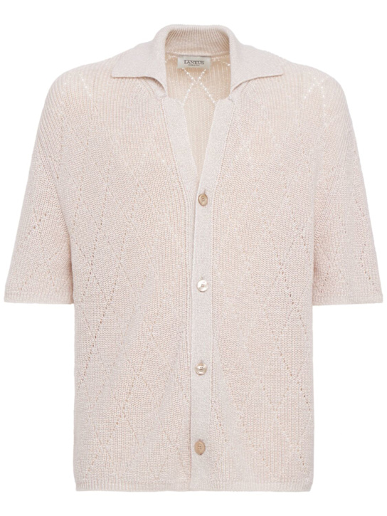 Laneus: Knit cotton polo shirt - Beige - men_0 | Luisa Via Roma