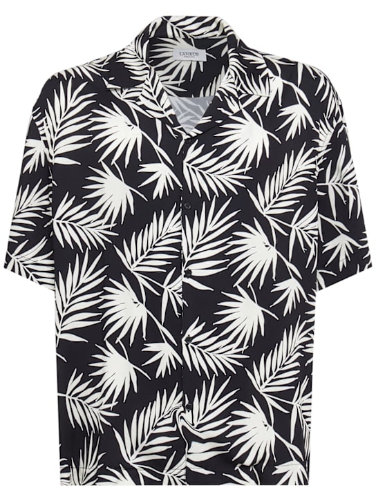 Laneus: Printed viscose bowling shirt - Black/White - men_0 | Luisa Via Roma