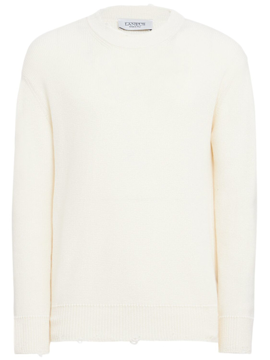 Laneus: Knitted cotton crewneck sweater - 아이스 그레이 - men_0 | Luisa Via Roma