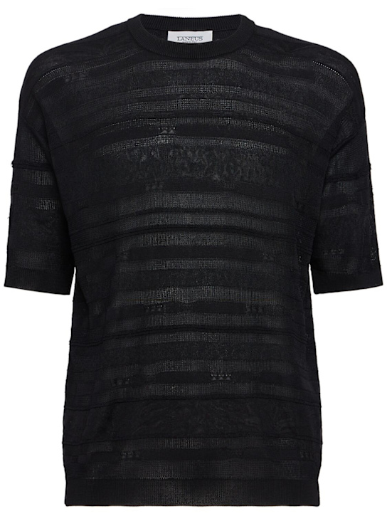 Laneus: Knitted viscose blend t-shirt - Black - men_0 | Luisa Via Roma