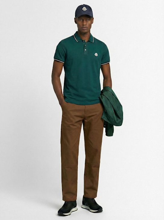 Moncler: Tricolour-Trimmed cotton polo shirt - Leaf Green - men_1 | Luisa Via Roma