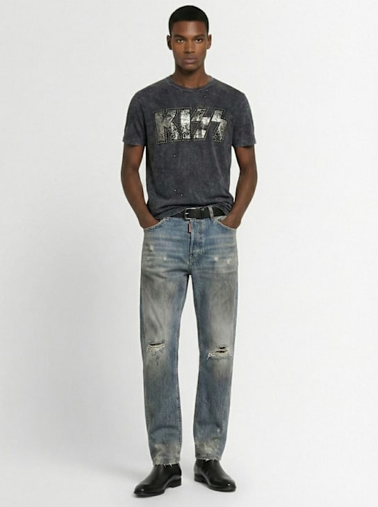 Dsquared2: Kiss embroidered cotton t-shirt - Grey - men_1 | Luisa Via Roma