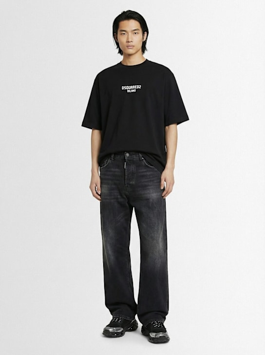 Dsquared2: 루즈 핏 티셔츠 - 블랙 - men_1 | Luisa Via Roma