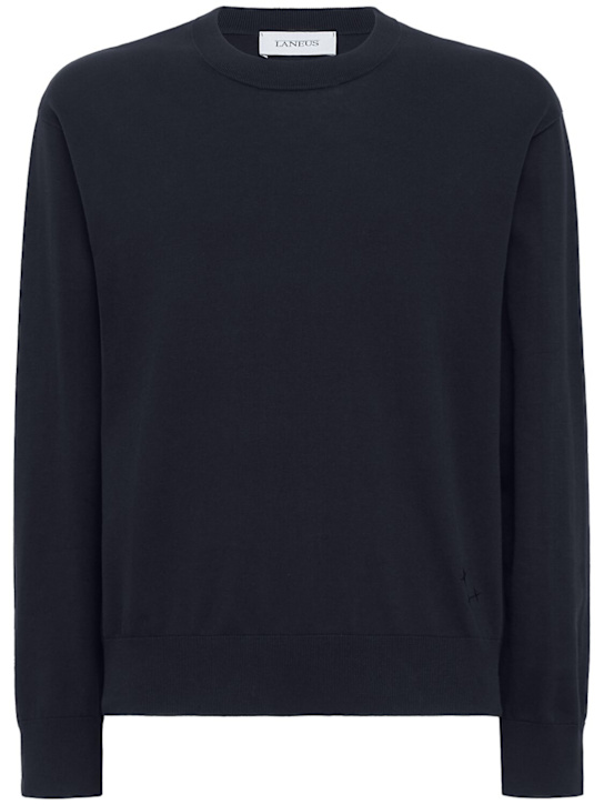 Laneus: Cotton crewneck sweater - Dunkelblau - men_0 | Luisa Via Roma
