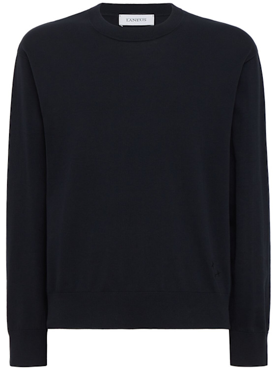 Laneus: Cotton crewneck sweater - Black - men_0 | Luisa Via Roma