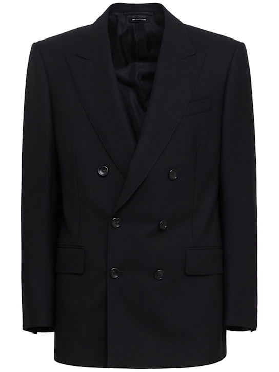 Tom Ford: 双排扣斜纹夹克 - 黑色 - men_0 | Luisa Via Roma