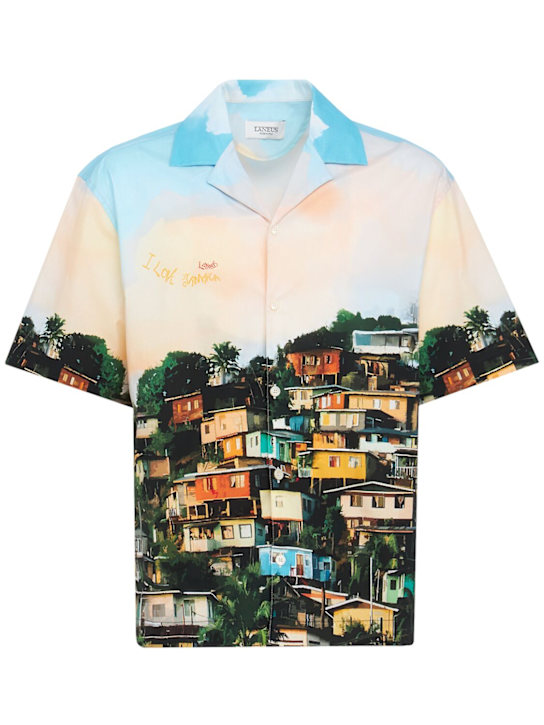 Laneus: Printed boxy fit cotton bowling shirt - Multicolor - men_0 | Luisa Via Roma