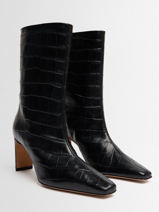 Katt Fore: 70mm Olympe mid-cut croc embossed boots - 黑色 - women_1 | Luisa Via Roma
