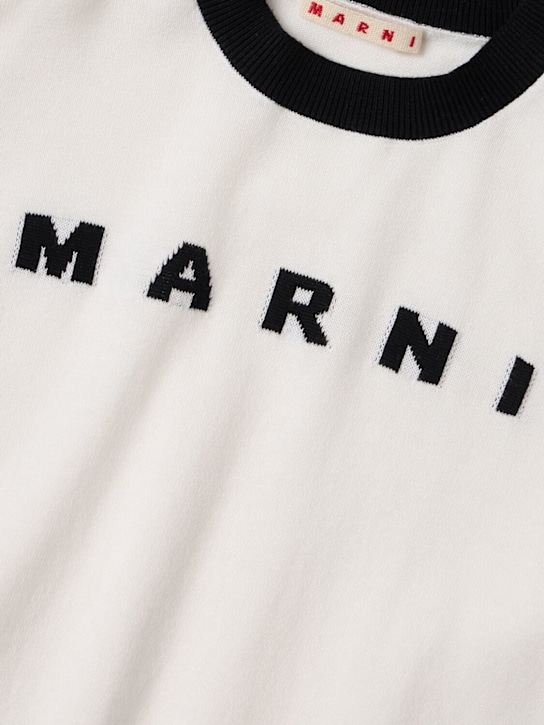 Marni Junior: Jacquard knit cotton sweater - 白色/黑色 - kids-girls_1 | Luisa Via Roma